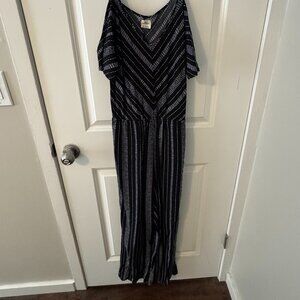 O'Neill Women's Cold-Shoulder Jumpsuit Black with Stripes Size Small